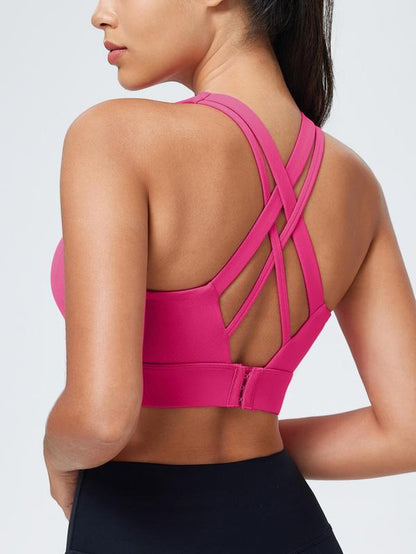 Women'S Solid Criss Cross Back Sports Bra, Breathable Comfortable Adjustable Hook & Eye Closure Bra, Soft Non-Removable Moulded Cups, High Impact Running Workout Bras for Women, Gym Clothing, Exercise Activewear, Gymclothes